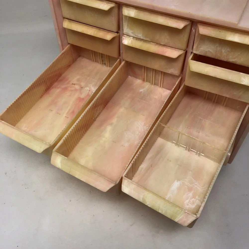 Vintage AkrovMils 10 Drawer Storage Cabinet Pink Swirl Marbled Plastic Organizer